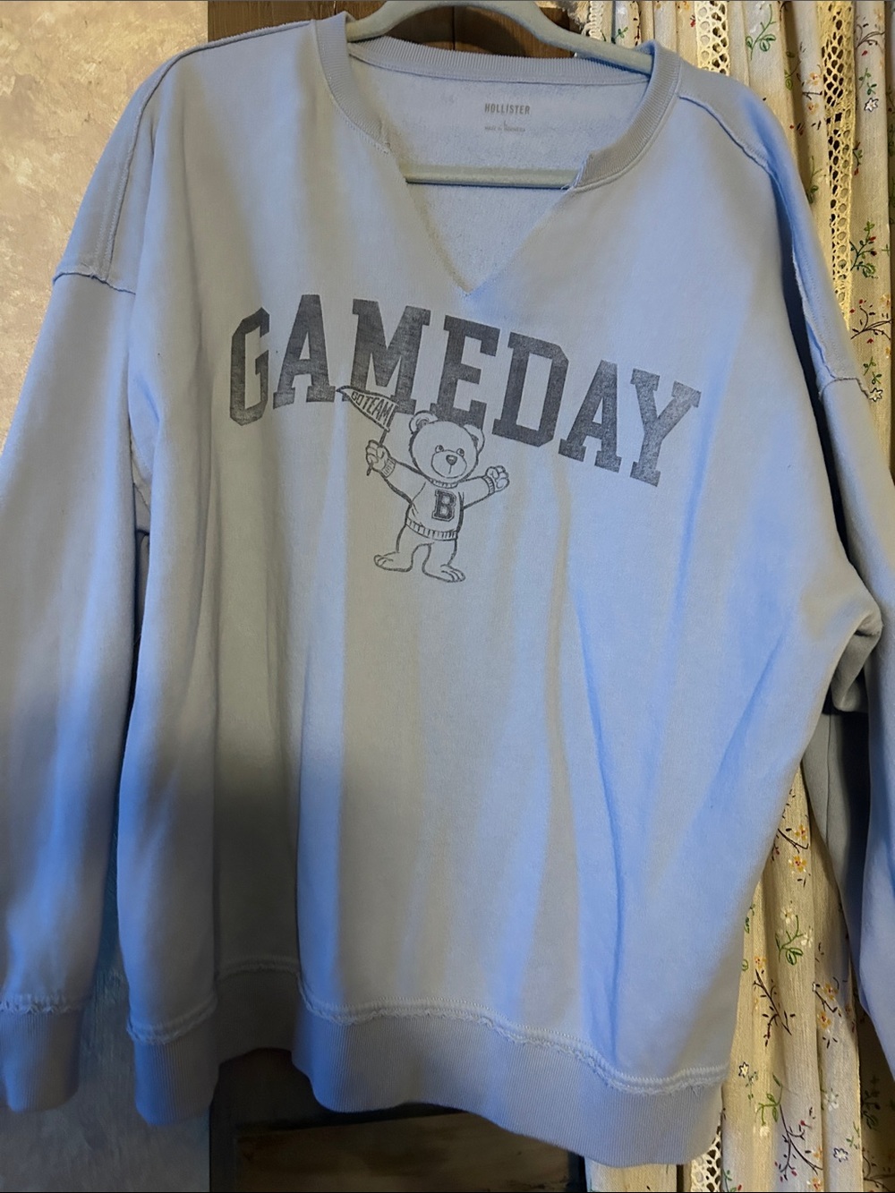 Hollister Light Blue "GAMEDAY" Bear Graphic Sweatshirt